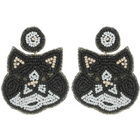 PET PARENT TUXEDO CAT SEED BEAD DROP EARRINGS