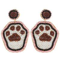 PET PARENT CAT/ DOG PAW SEED BEAD EMBELLISHED PET PAW PRINT DROP EARRINGS