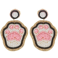 PET PARENT CAT/ DOG PAW SEED BEAD EMBELLISHED PET PAW PRINT DROP EARRINGS