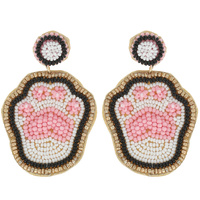 PET PARENT CAT/ DOG PAW SEED BEAD EMBELLISHED PET PAW PRINT DROP EARRINGS