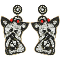 PET PARENT YORKSHIRE SEED BEAD RHINESTONE MULTI-BEAD EMBELLISHED DOG DROP EARRINGS