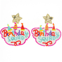 BIRTHDAY SQUAD SEED BEAD SEQUIN DROP EARRINGS - FASHION STATEMENT JEWELRY