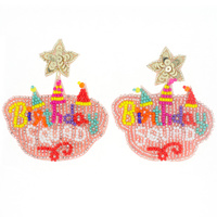 BIRTHDAY SQUAD SEED BEAD SEQUIN DROP EARRINGS - FASHION STATEMENT JEWELRY