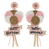 HAPPY BIRTHDAY SEED BEAD EMBELLISHED BALLOONS DROP EARRINGS