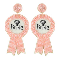 BRIDE SEED BEAD EMBELLISHED RIBBON DROP EARRINGS - BACHELORETTE PARTY HEN PARTY BRIDE TO BE JEWELRY