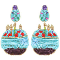 HAPPY BIRTHDAY CAKE SEED BEAD DROP EARRINGS - STATEMENT FASHION JEWELRY
