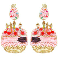 HAPPY BIRTHDAY CAKE SEED BEAD DROP EARRINGS - STATEMENT FASHION JEWELRY