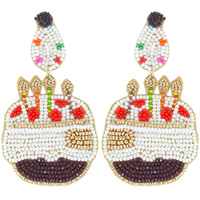 HAPPY BIRTHDAY CAKE SEED BEAD DROP EARRINGS - STATEMENT FASHION JEWELRY