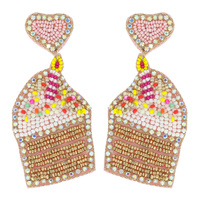 HEART POST SEED BEAD EMBELLISHED BIRTHDAY SPRINKLE CUPCAKES DROP EARRINGS