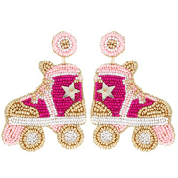 ROLLER SKATES MULTICOLOR SEED BEAD DROP EARRINGS - FASHION STATEMENT JEWELRY