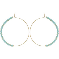 GOLD TONE GEMSTONE BEADED HOOP EARRINGS