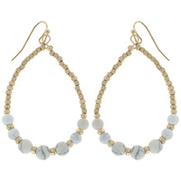 TEARDROP NATURAL GEMSTONE MULTI BEAD DANGLE HOOK EARRINGS