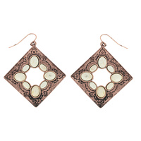 SQUARE - VINTAGE WESTERN STYLE SEMI STONE INLAY FISH HOOK DANGLE EARRINGS