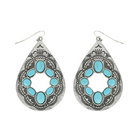 TEARDROP - VINTAGE WESTERN STYLE SEMI STONE INLAY FISH HOOK DANGLE EARRINGS