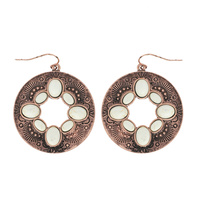 CIRCLE - VINTAGE WESTERN STYLE SEMI STONE INLAY FISH HOOK DANGLE EARRINGS