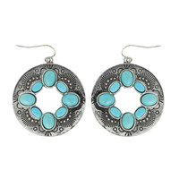 CIRCLE - VINTAGE WESTERN STYLE SEMI STONE INLAY FISH HOOK DANGLE EARRINGS