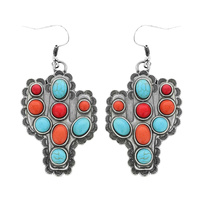 WESTERN CACTUS TURQUOISE CLUSTER MULTI STONE DROP EARRINGS
