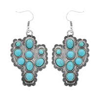 WESTERN CACTUS TURQUOISE CLUSTER MULTI STONE DROP EARRINGS