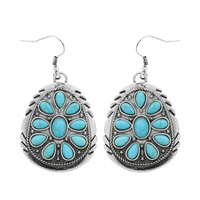 WESTERN CONCHO TURQUOISE CLUSTER MULTI STONE DROP EARRINGS