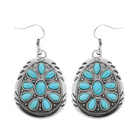 WESTERN CONCHO TURQUOISE CLUSTER MULTI STONE DROP EARRINGS