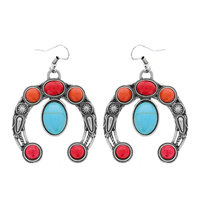 WESTERN SQUASH BLOSSOM TURQUOISE CLUSTER MULTI STONE DROP EARRINGS