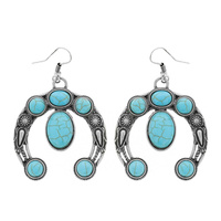 WESTERN SQUASH BLOSSOM TURQUOISE CLUSTER MULTI STONE DROP EARRINGS