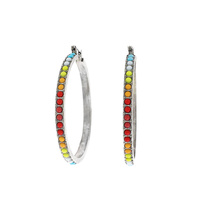 WESTERN STYLE INLAY TURQUOISE SEMI-STONE HOOP EARRINGS