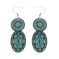 VINTAGE WESTERN STYLE 2-TIER SUNBURST CONCHO HOOK DANGLE DROP EARRINGS