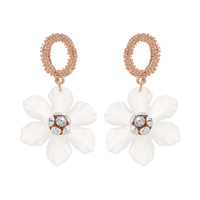 ACRYLIC FLOWER CHARM DROP EARRINGS WITH RHINESTONE PAVE CENTER