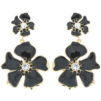 2 TIER ENAMEL FLOWER  DROP EARRINGS WITH CRYSTAL STONES