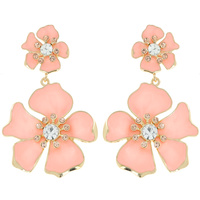 2 TIER ENAMEL FLOWER  DROP EARRINGS WITH CRYSTAL STONES