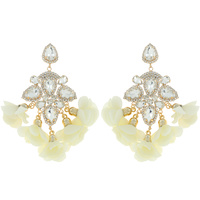 LARGE  FLORAL CHANDELIER DROP EARRINGS WITH CRYSTAL STONE BASE - BOHO STATEMENT JEWELRY