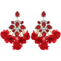 LARGE FLORAL CHANDELIER DROP EARRINGS WITH CRYSTAL STONE BASE - BOHO STATEMENT JEWELRY