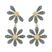 2 TIER CRYSTAL PAVE DAISY FLOWER DOUBLE DROP EARRINGS