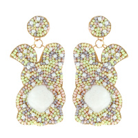 COTTON TAIL EMBELLISHED MULTICOLOR SEED BEAD PEARL EASTER BUNNY RABBIT DANGLE EARRINGS