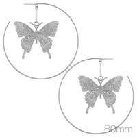 80mm RHINESTONE BUTTERFLY HOOP EARRINGS