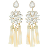 BOHEMIAN GYPSY CRYSTAL GEMS FLOWER SUEDE TASSEL EARRINGS