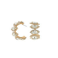 CRYSTAL STONE STATION HALF HOOP EARRINGS