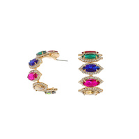 CRYSTAL STONE STATION HALF HOOP EARRINGS