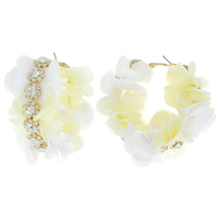 BOHEMIAN GYPSY FABRIC FLOWER HOOP EARRINGS IN GOLD TONE WITH CRYSTAL STONE