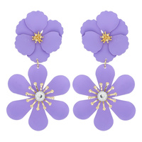 2-TIER ACRYLIC FLOWER DROP EARRINGS WITH GOLD TONE RHINESTONE CENTER