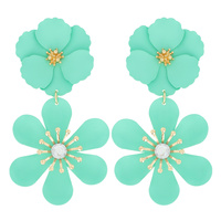 2-TIER ACRYLIC FLOWER DROP EARRINGS WITH GOLD TONE RHINESTONE CENTER