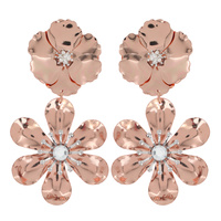 2-TIER ACRYLIC FLOWER DROP EARRINGS WITH GOLD TONE RHINESTONE CENTER