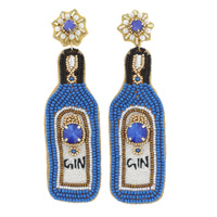 GIN BOTTLE  - SEED BEAD HANDMADE CELEBRATION TOAST BEADWORK CRYSTAL STONE DROP DANGLE EARRINGS