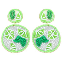 STATEMENT SUMMER BEACH POOL LIME/LEMON/ ORANGE CITRUS PATTERN CIRCULAR SEED BEAD FRUIT DROP EARRINGS