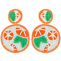 STATEMENT SUMMER BEACH POOL LIME/LEMON/ ORANGE CITRUS PATTERN CIRCULAR SEED BEAD FRUIT DROP EARRINGS