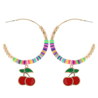 MULTI BEAD CHERRY CHARM OPEN HOOP EARRINGS