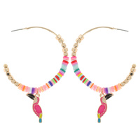 MULTI BEAD TOUCAN CHARM OPEN HOOP EARRINGS