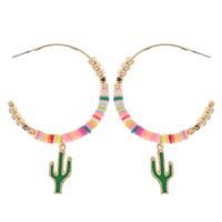 MULTI BEAD CACTUS CHARM OPEN HOOP EARRINGS