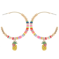 MULTI BEAD PINEAPPLE CHARM OPEN HOOP EARRINGS